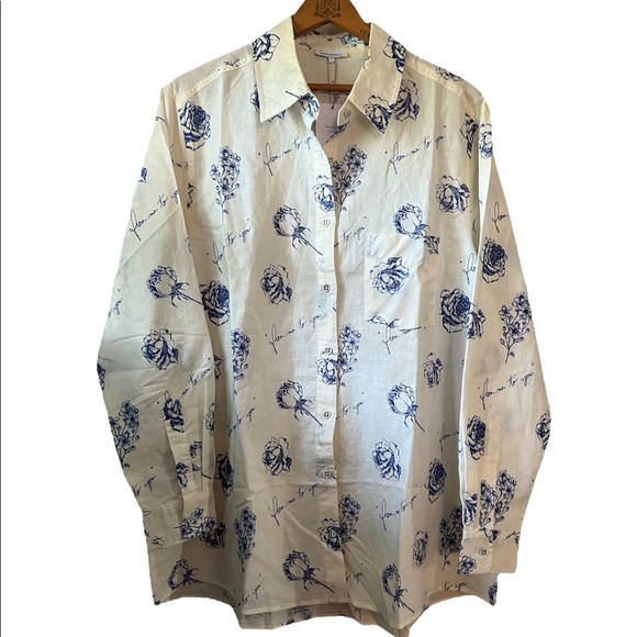 NWT WeWoreWhat Linen Dad Shirt Swim Cover Up Sarong Sz M Blue White Oversized - Picture 4 of 8